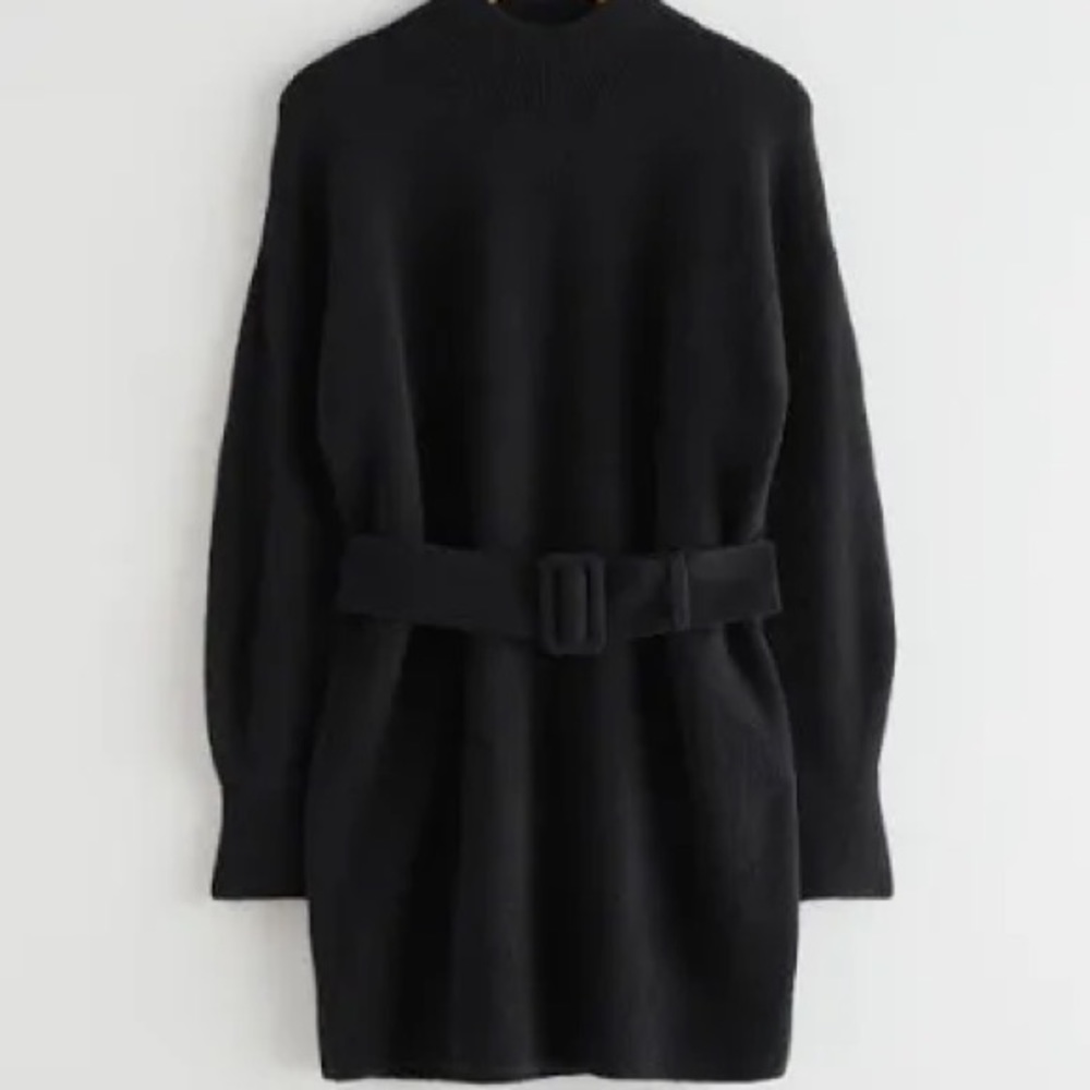 & Other Stories Black Belted Sweater Dress